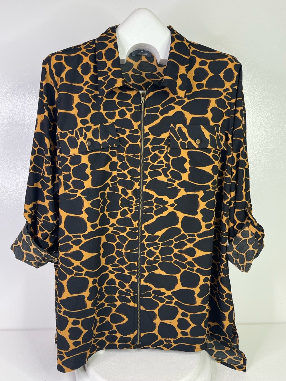 Masseys Plus Size Giraffe Animal Print Full-Zip Tunic Top 3X